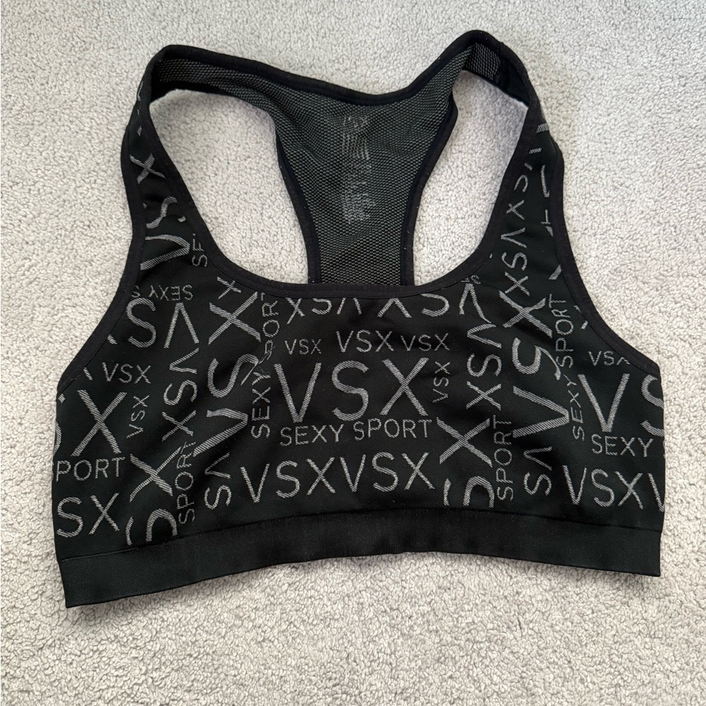Victoria's Secret Black Racerback Sports Bra with Geometric Design